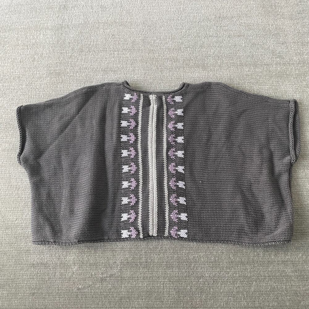 Tea Collection Sweater Poncho Girls S 4-5 Gray Knit Cotton Boho Casual Classic